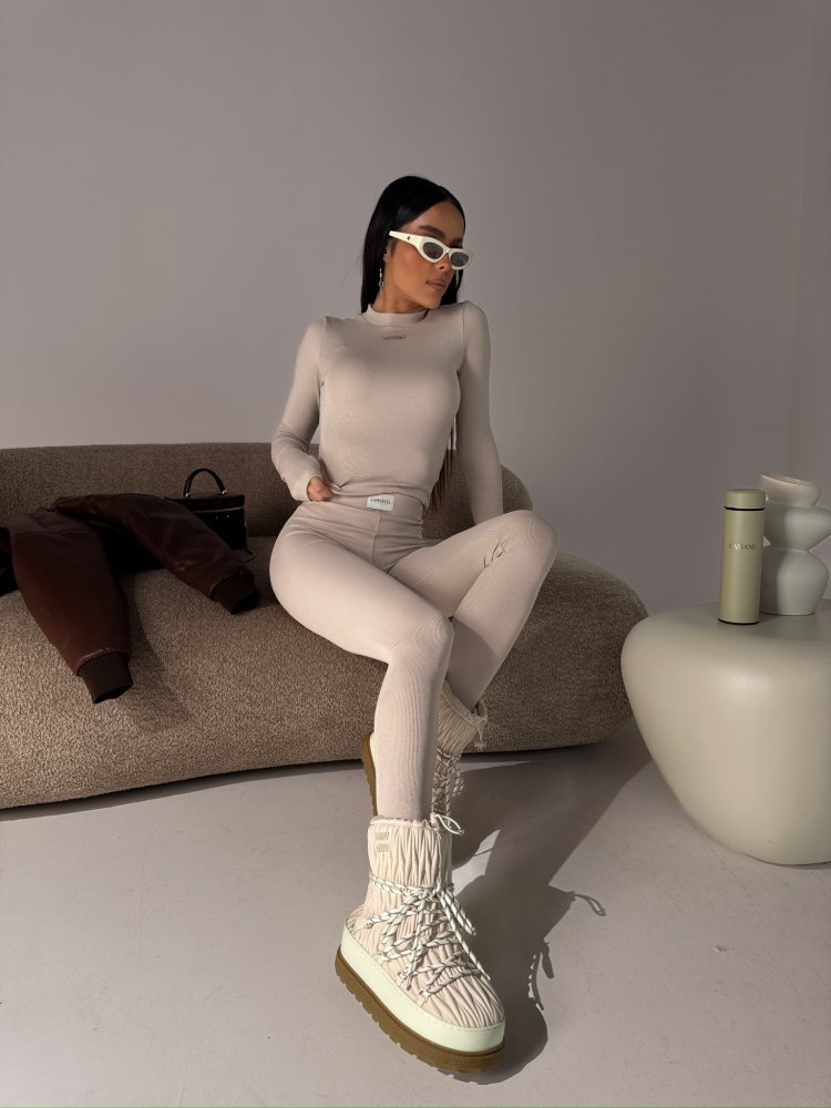 Legginsy prążkowane FLOW, beż