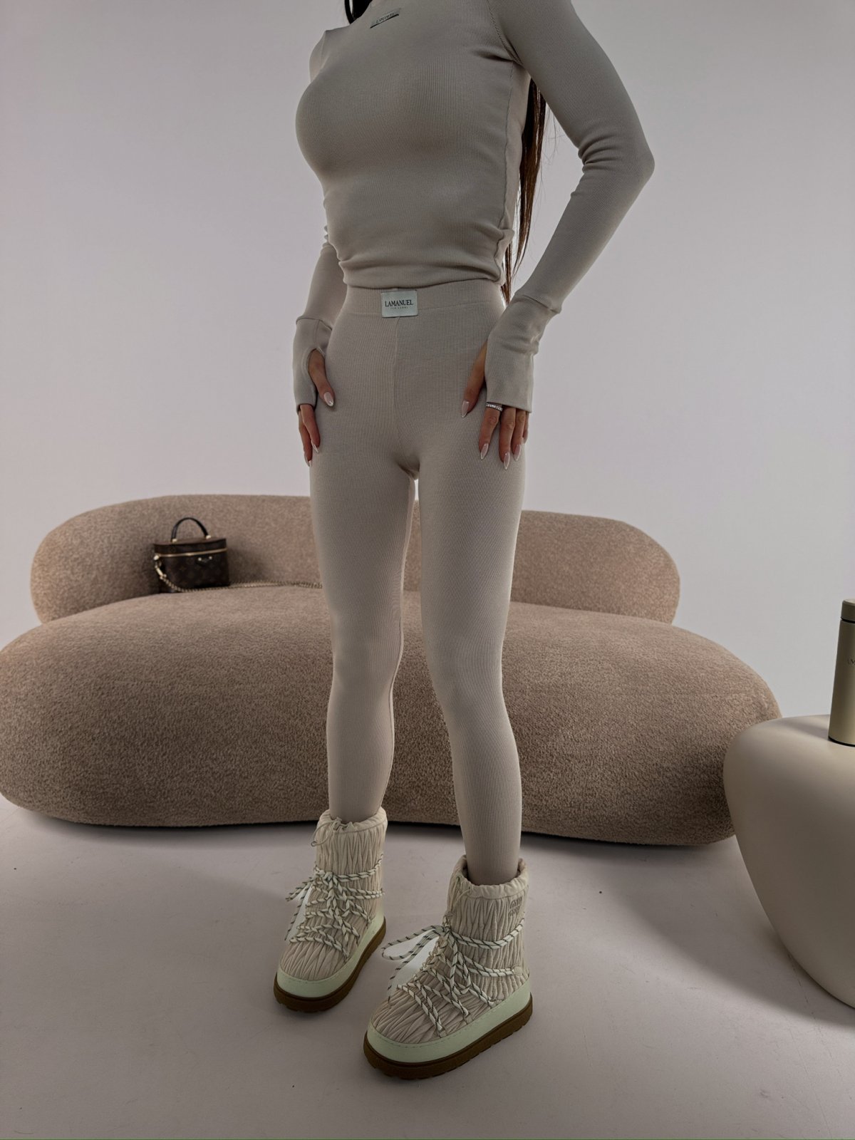 Legginsy prążkowane FLOW, beż