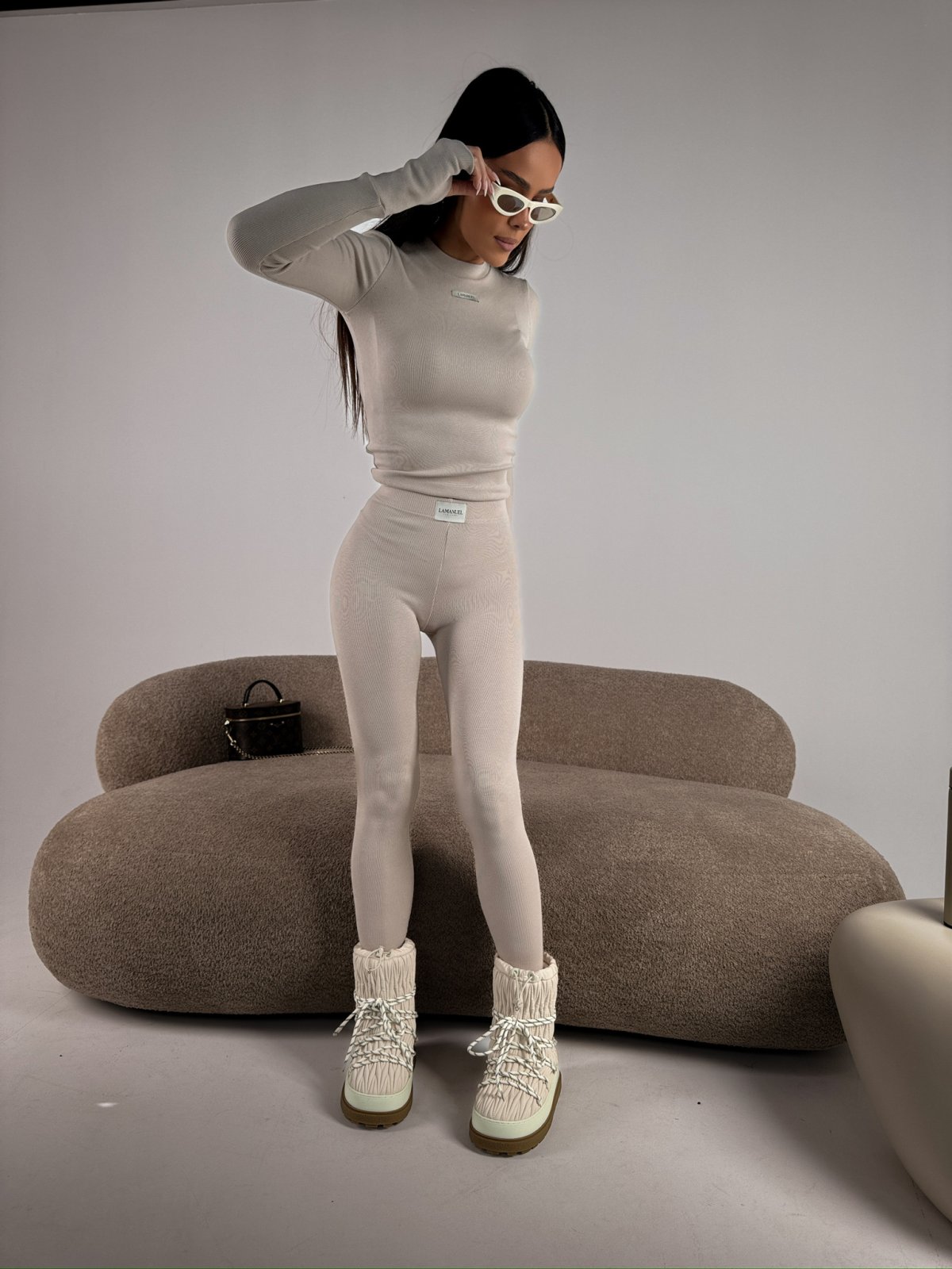 Legginsy prążkowane FLOW, beż