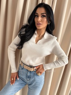 Sweter z kołnierzykiem ALISSON, nude