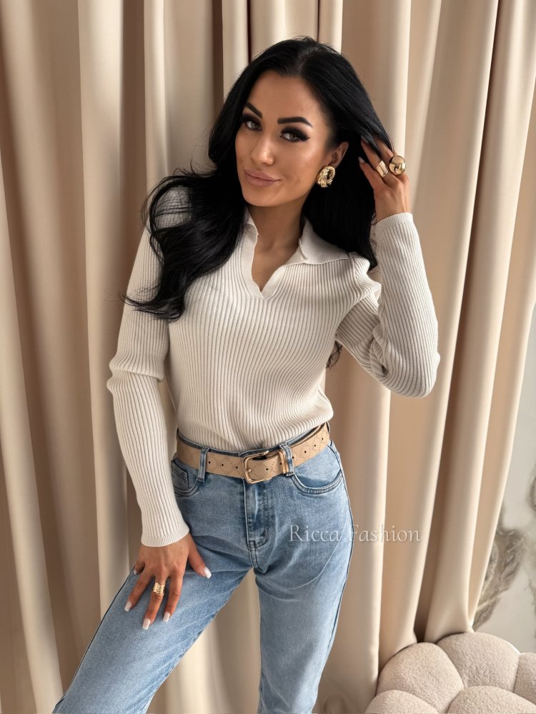 Sweter z kołnierzykiem ALISSON, nude