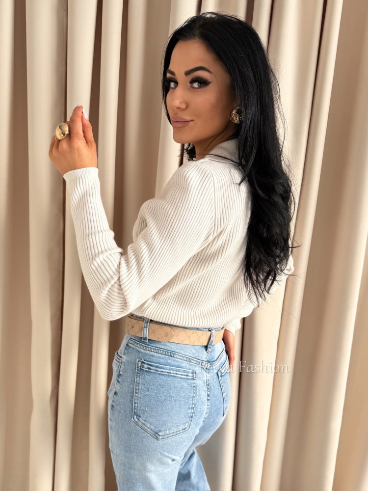 Sweter z kołnierzykiem ALISSON, nude