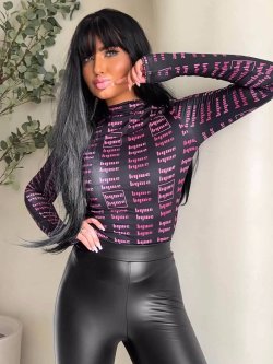 Bluzka SECOND MIU, czarno-fuksja