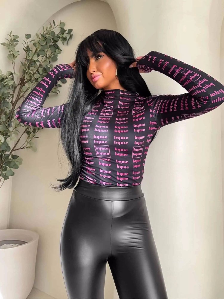 Bluzka SECOND MIU, czarno-fuksja