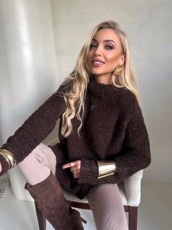 Sweter z wełną BUCLA, czekolada