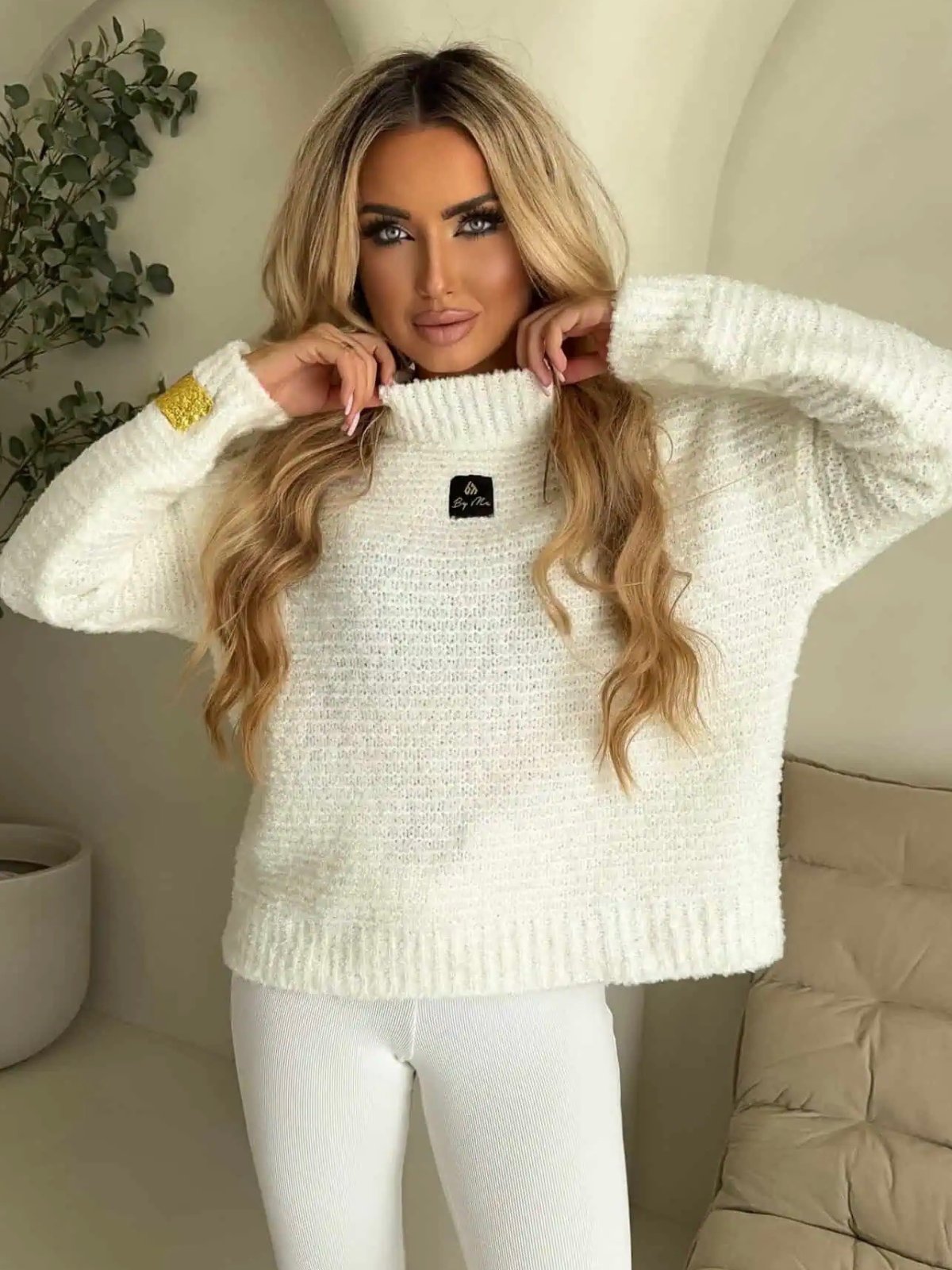 Sweter z wełną BUCLA, ecru