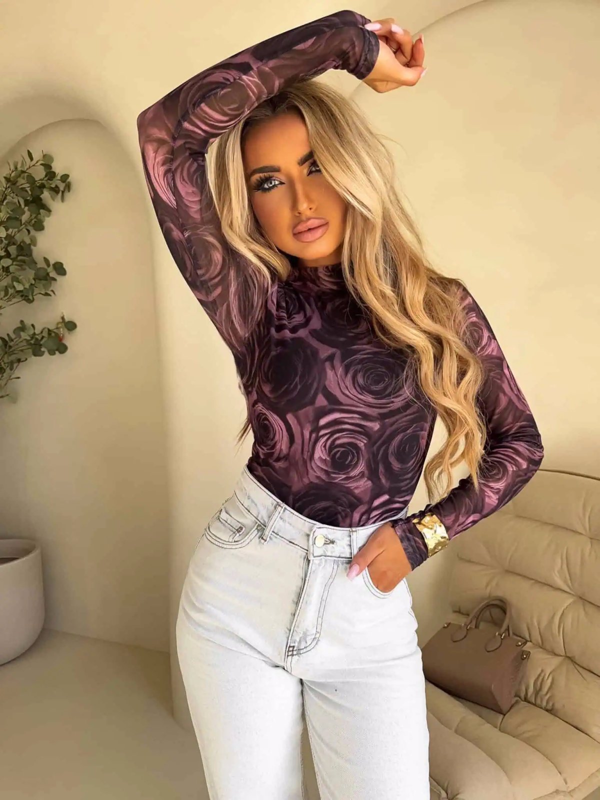 Bluzka SKIN transparent, rose/brudny róż