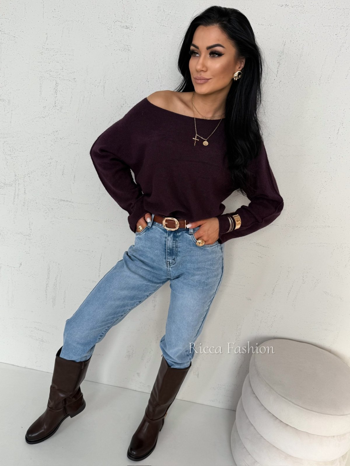 Sweter z wiskozą JASPER, plum