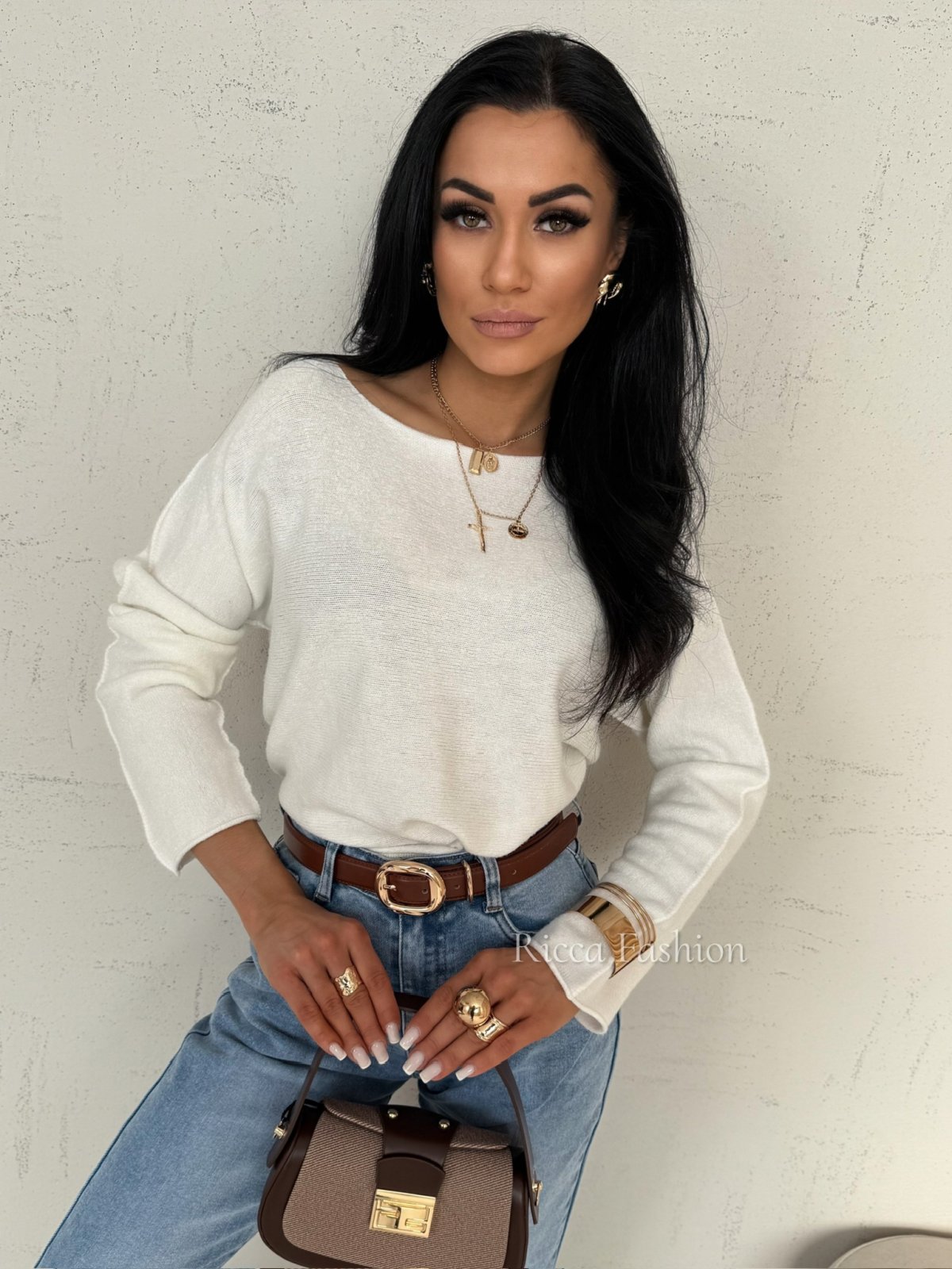 Sweter z wiskozą JASPER, ecru