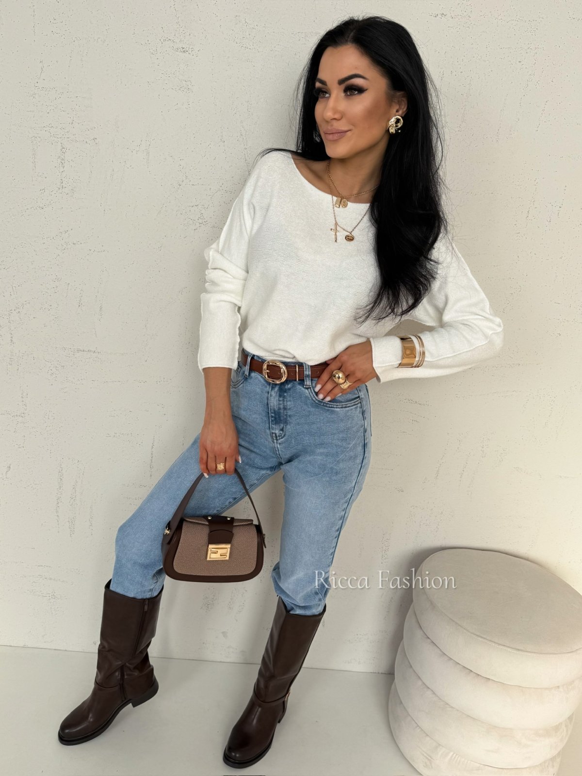 Sweter z wiskozą JASPER, ecru