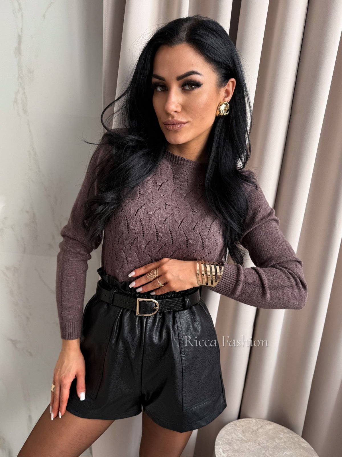 Sweter z wiskozą LUIZI, milk chocolate