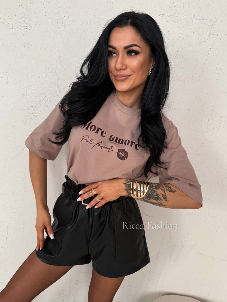 T-shirt MORE AMORE, mocca