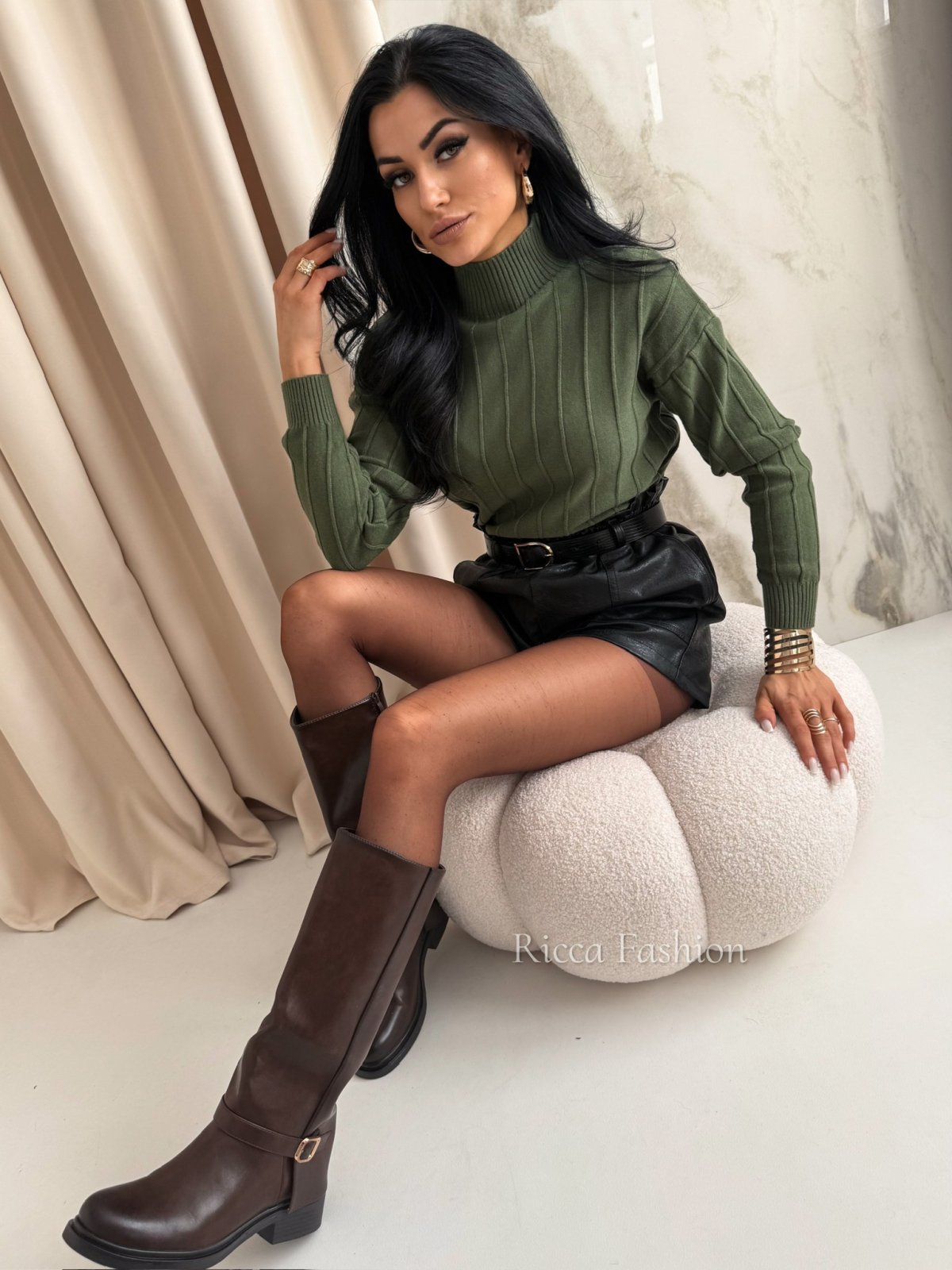 Półgolf z wiskozą LAURETTE, khaki