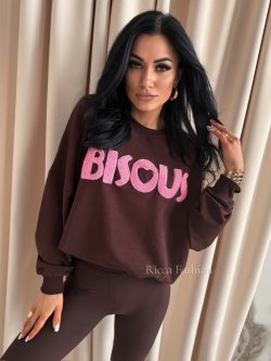 Bluza bawełniana BISOUS, chocolate/pink