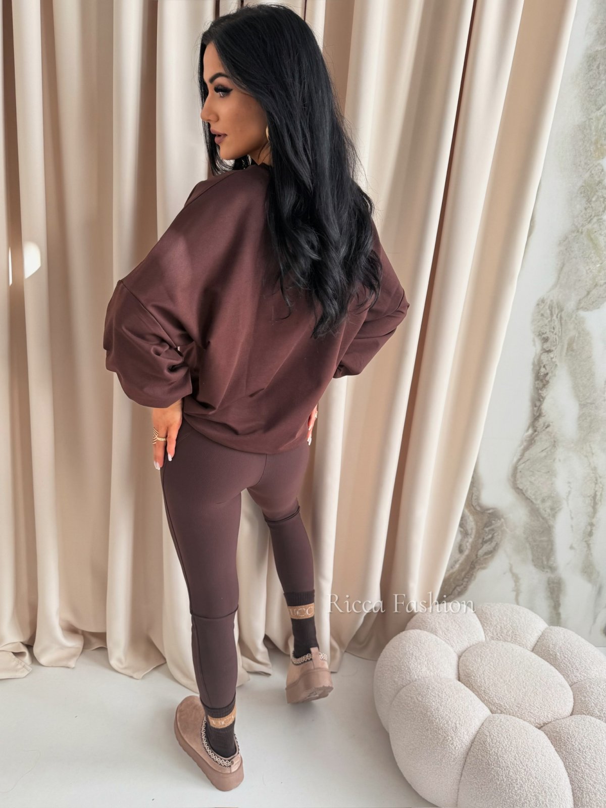 Bluza bawełniana BISOUS, chocolate/pink