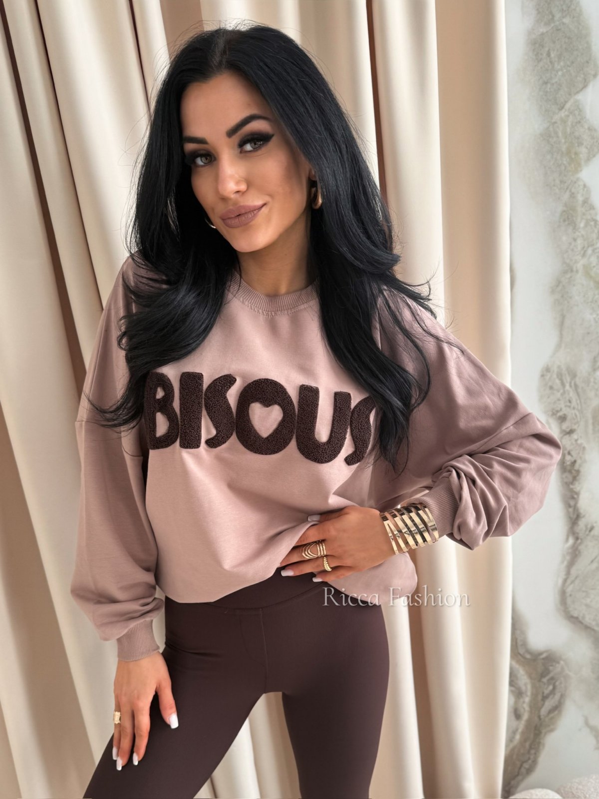 Bluza bawełniana BISOUS, fango