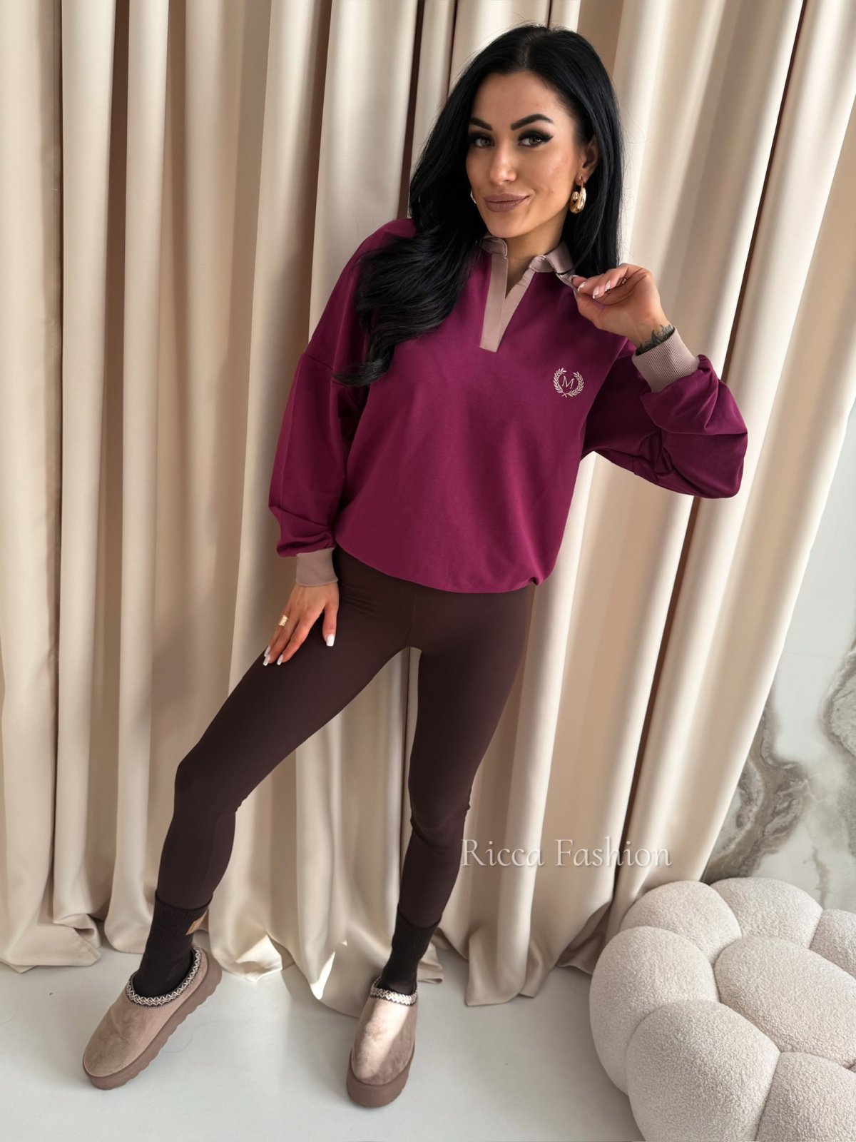 Bluza bawełniana polo MOTIVE, plum