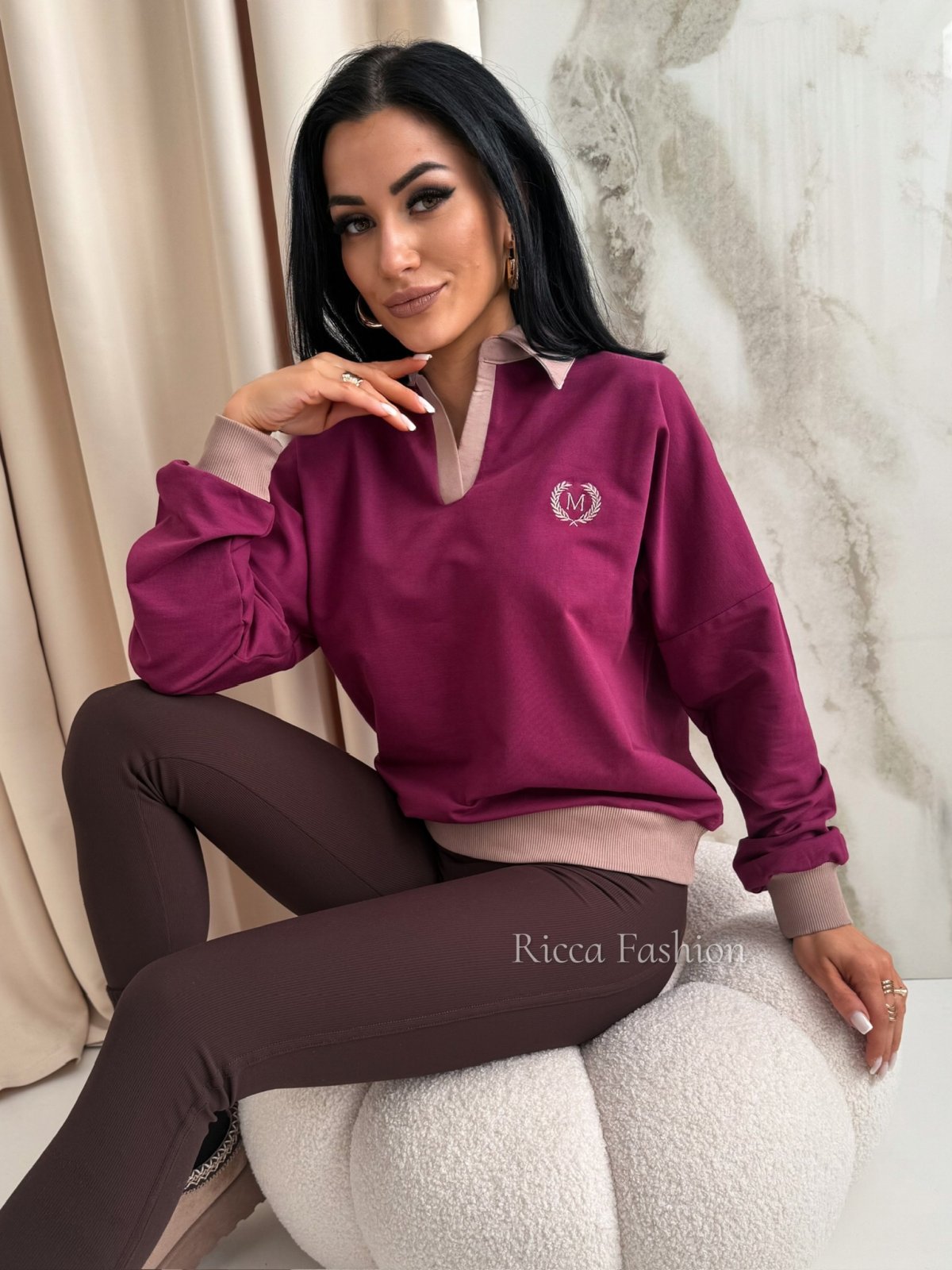 Bluza bawełniana polo MOTIVE, plum