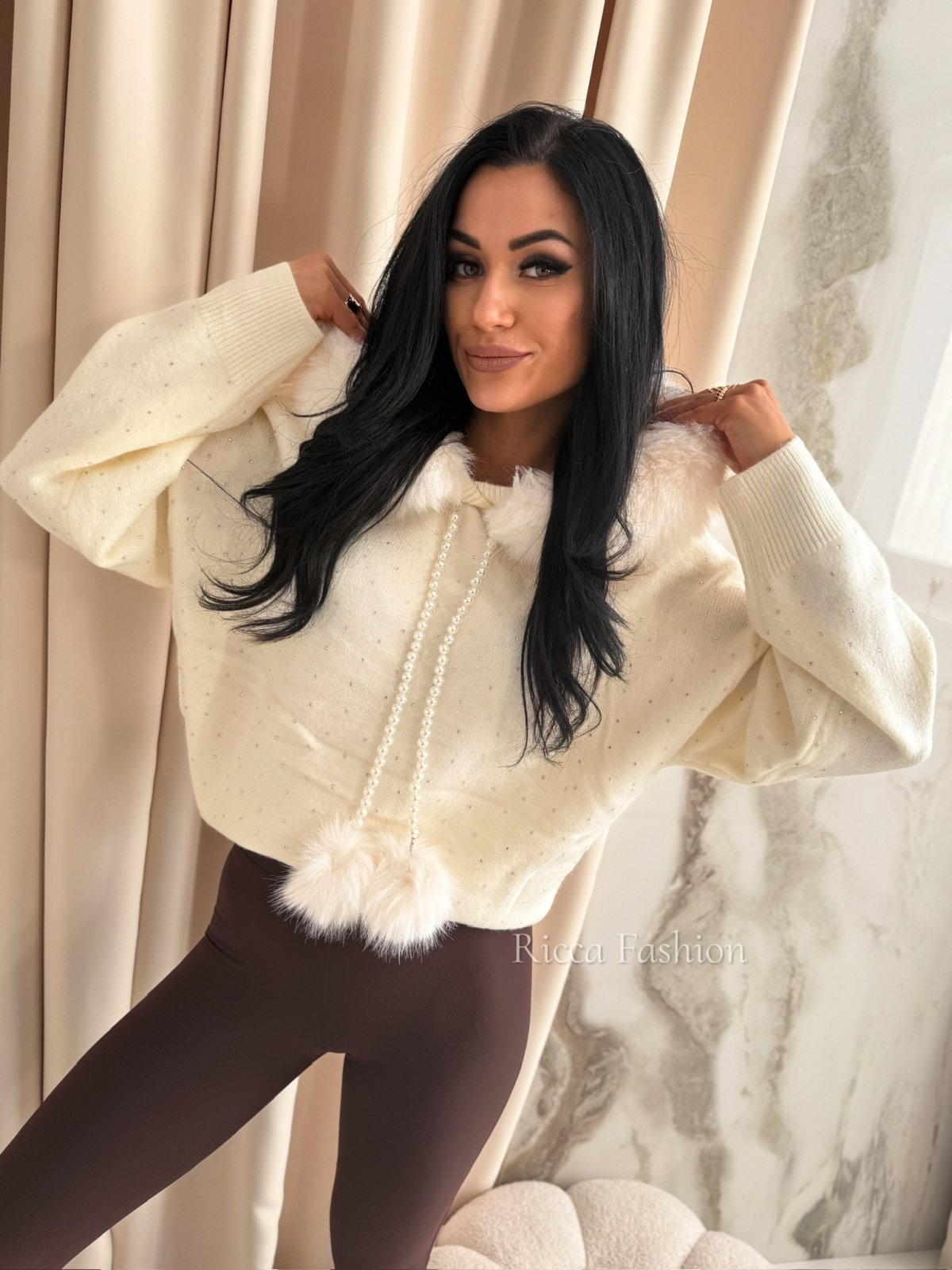 Sweter z wiskozą GISSOU, ecru