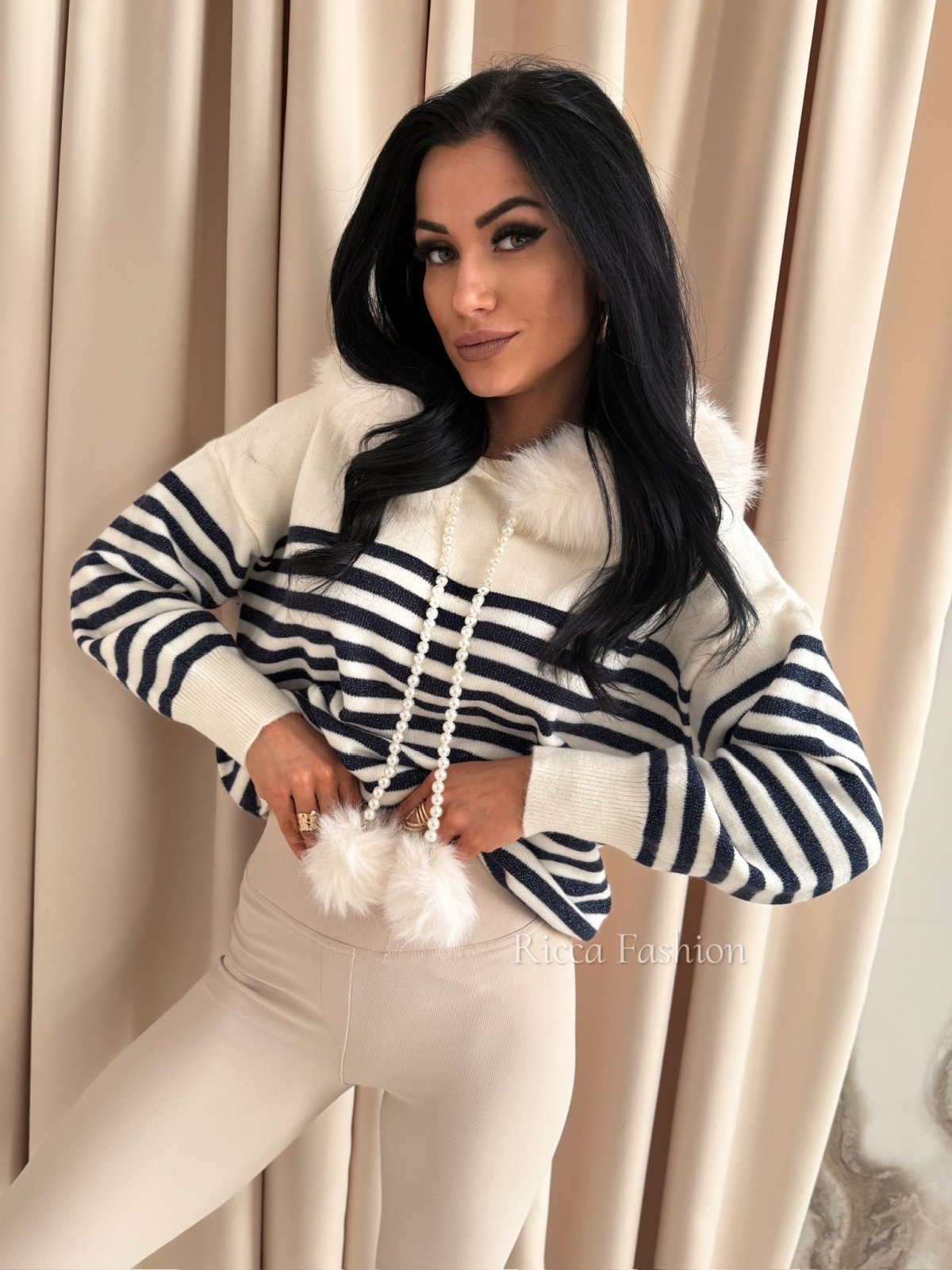 Sweter AMELISSE, ecru/navy