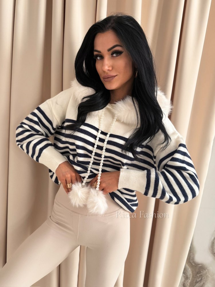 Sweter AMELISSE, ecru/navy