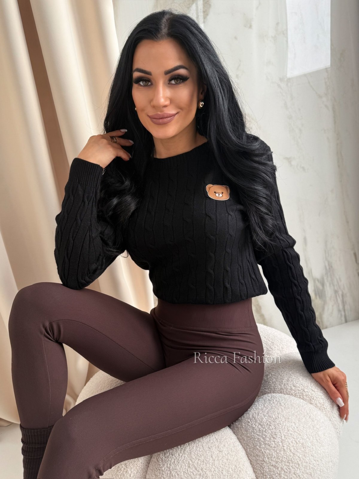 Sweter z wiskozą BEAR LONG, black