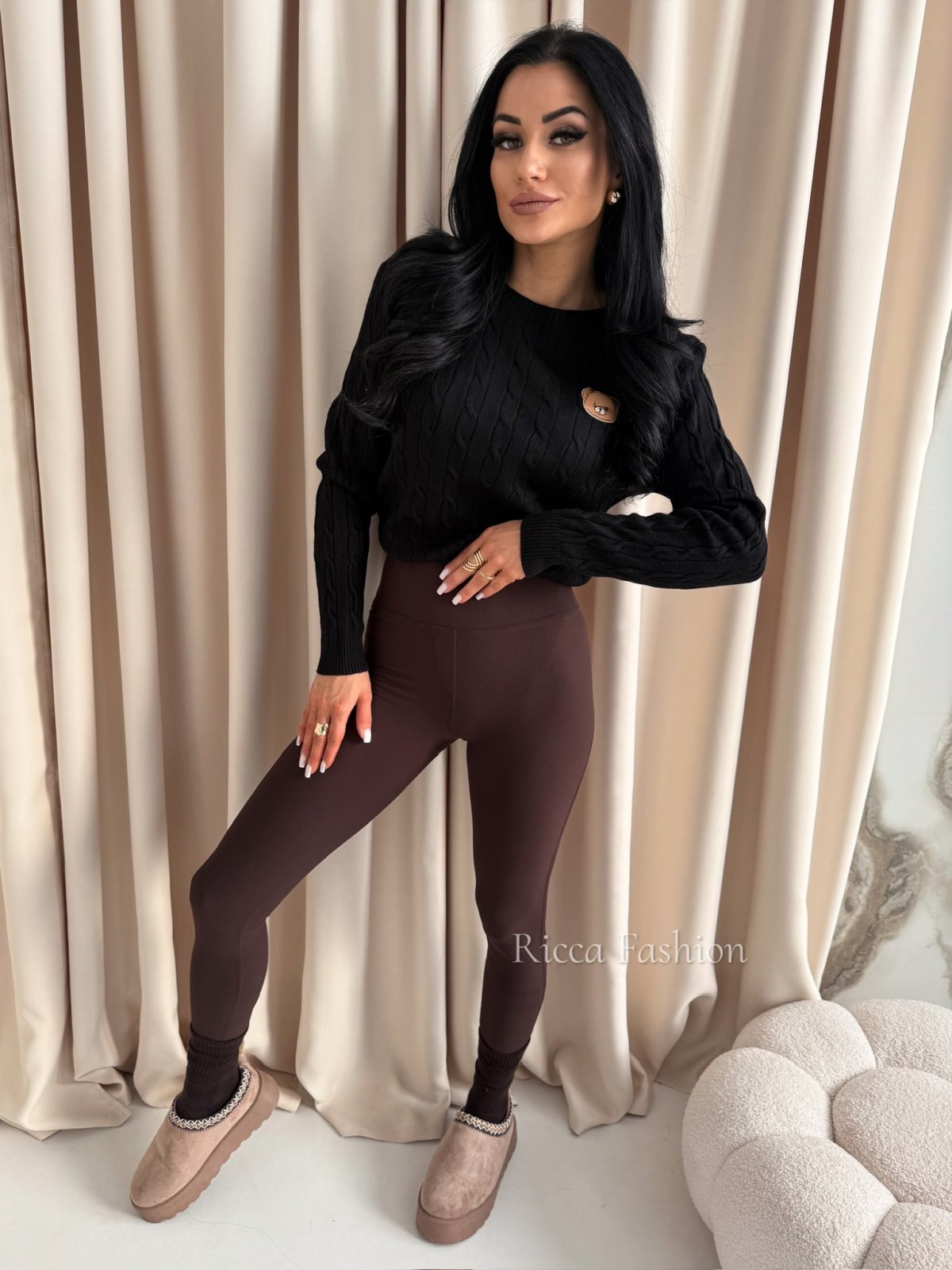 Sweter z wiskozą BEAR LONG, black