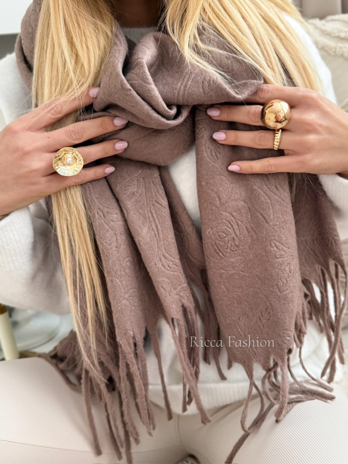 Szal kaszmirowy ROSE, mocca