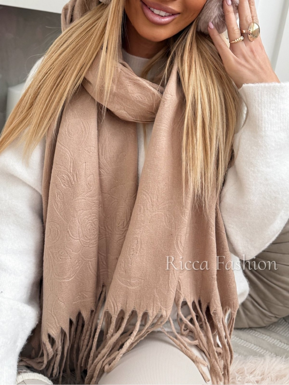 Szal kaszmirowy ROSE, beige