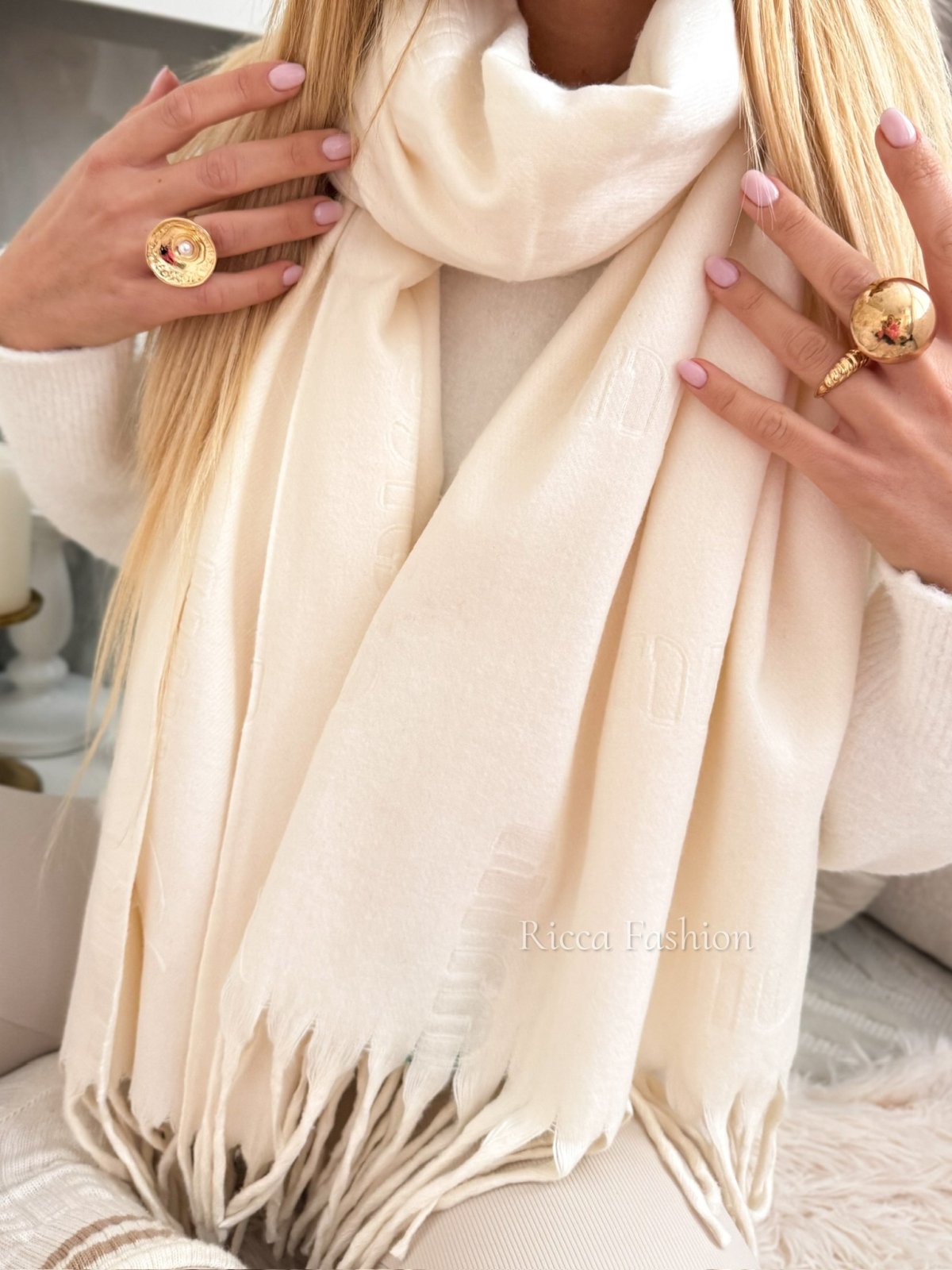 Szal kaszmirowy MIU, ecru