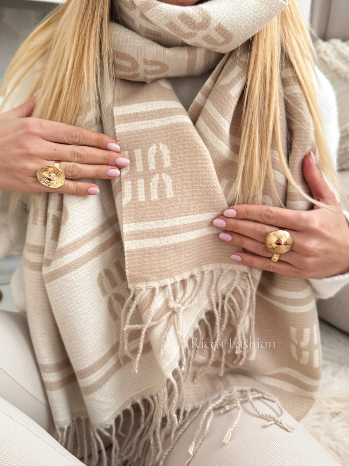 Szal z wiskozy MINNI STRIPS, beige