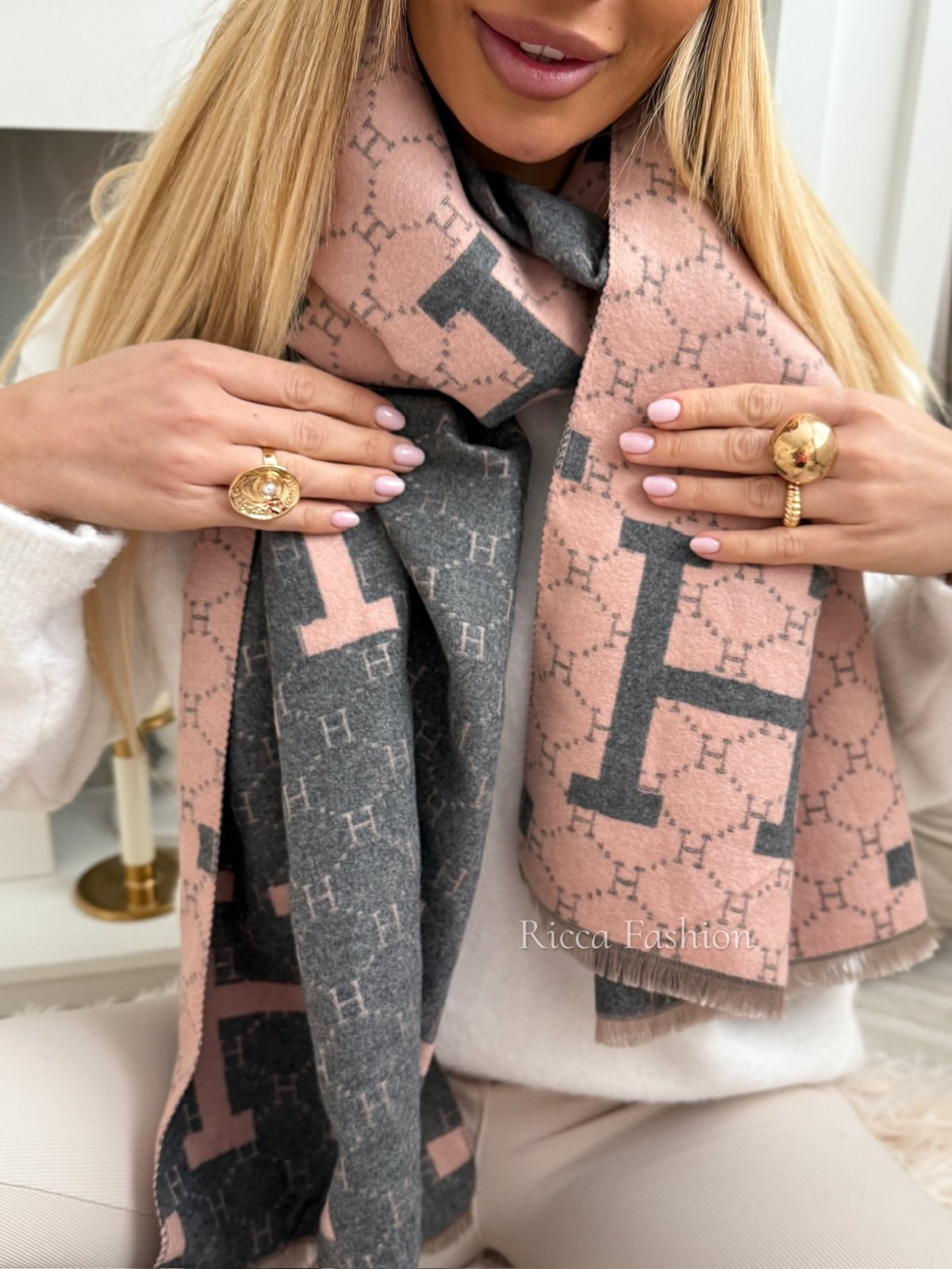 Szal HERMIONE, pink/gray