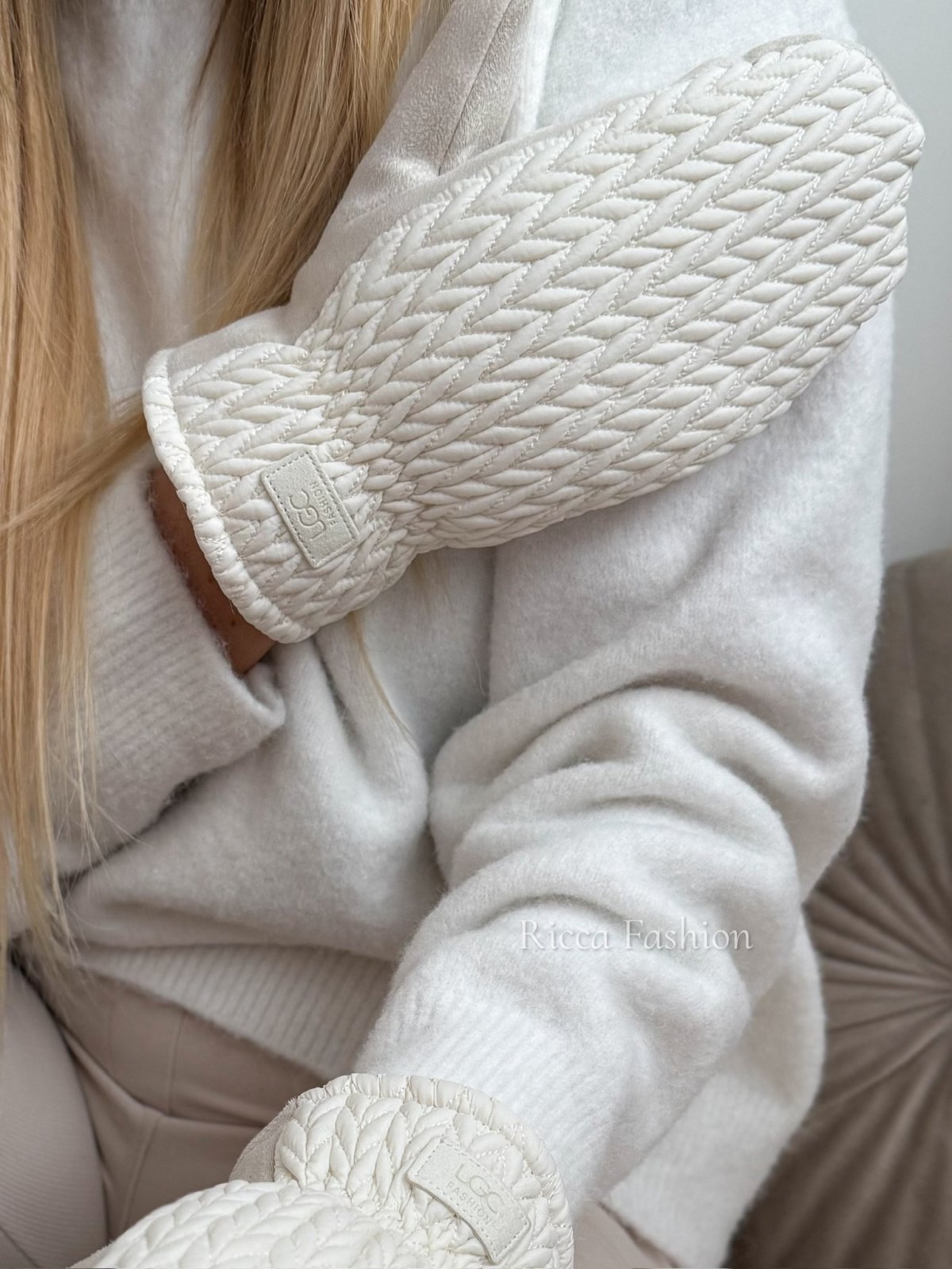 Rękawiczki pikowane COZZI, ecru