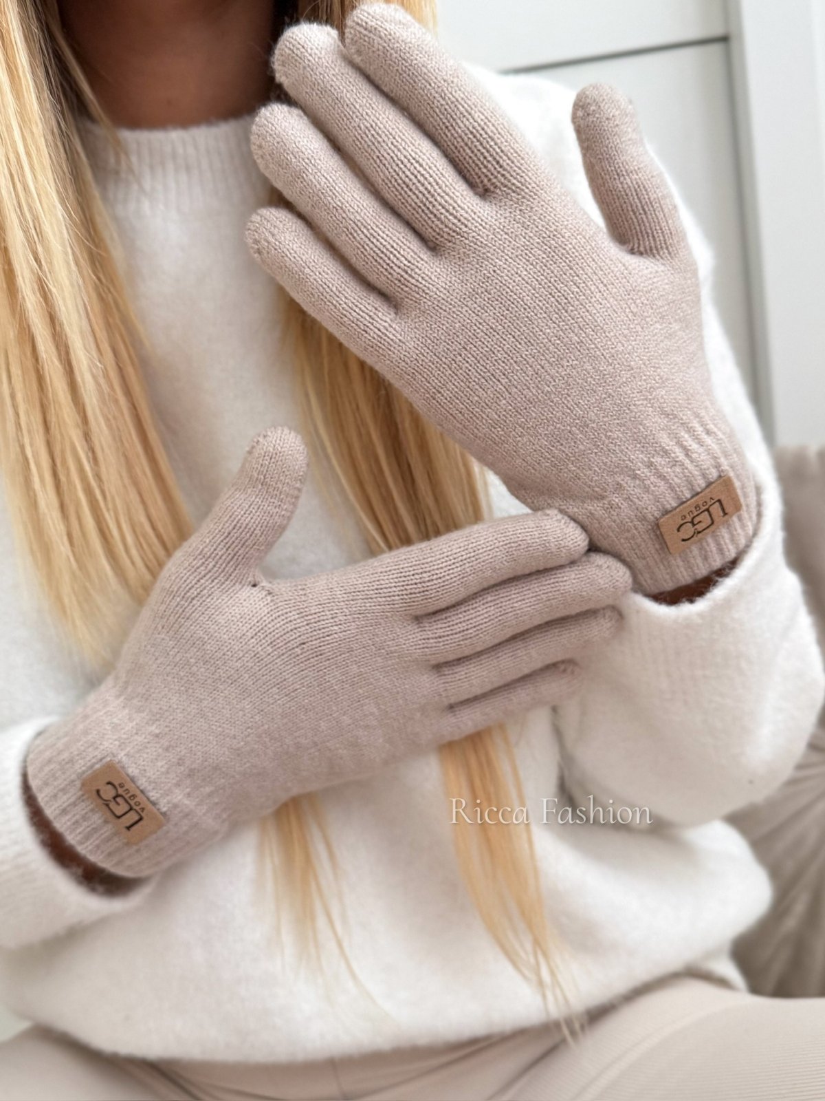 Rękawiczki z wełną HUGG, latte