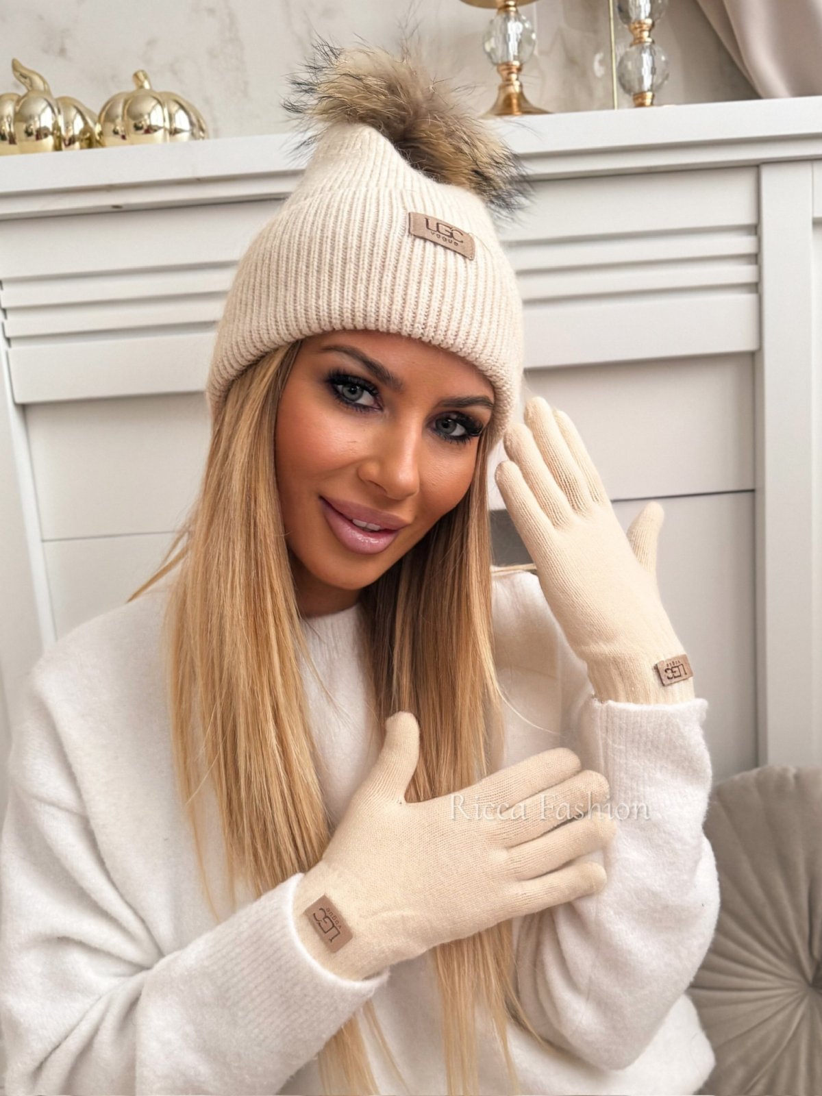 Rękawiczki z wełną HUGG, beige