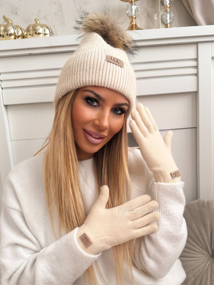 Rękawiczki z wełną HUGG, beige