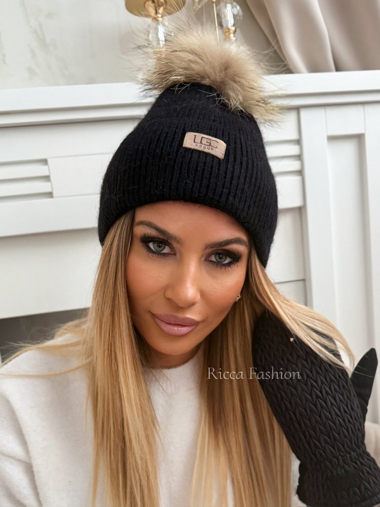 Czapka z angorą i jenotem...