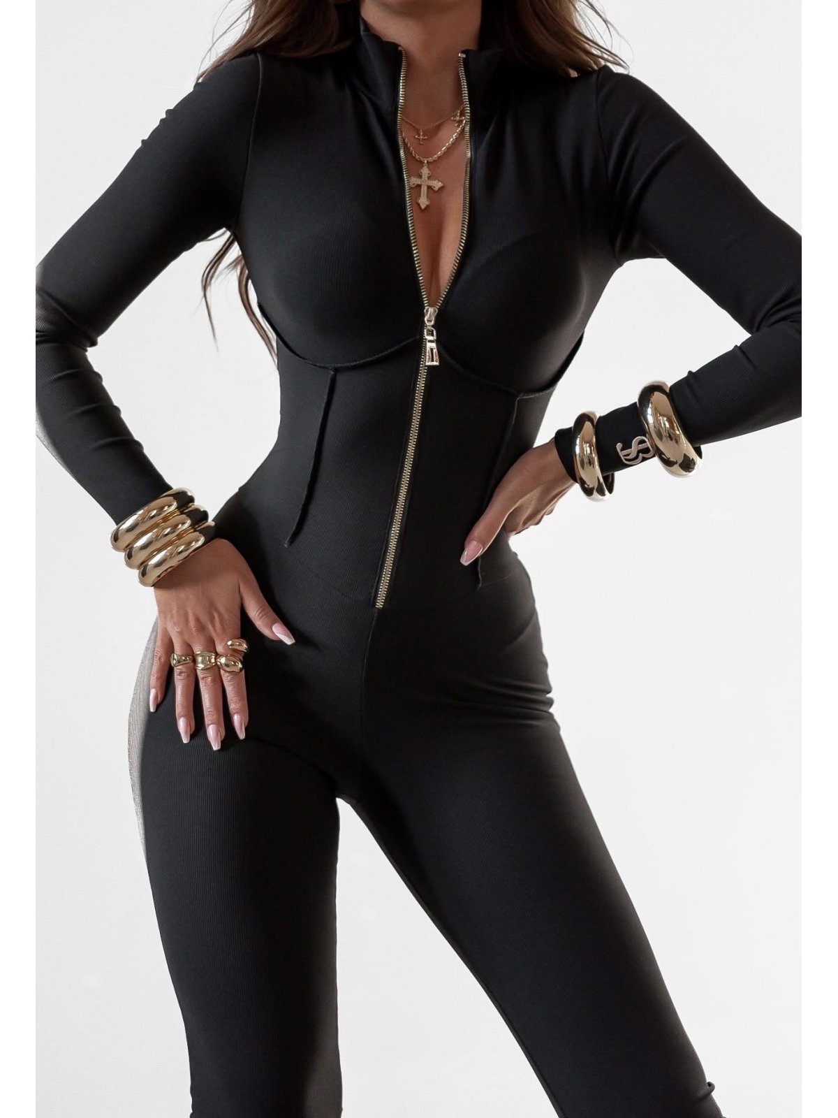 Kombinezon prążkowany KARLA FIT, black