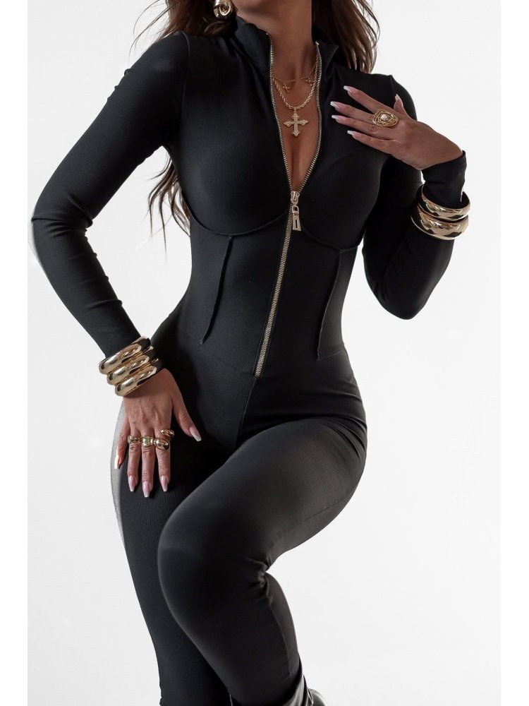 Kombinezon prążkowany KARLA FIT, black