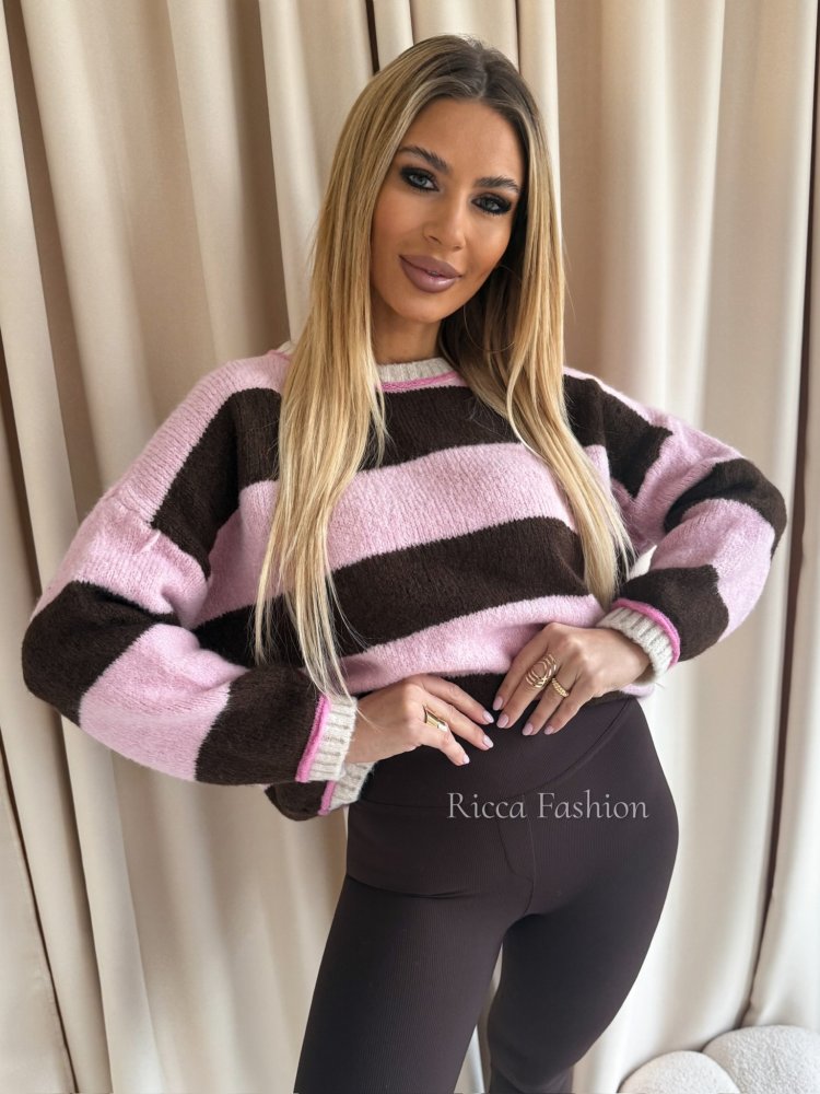 Sweter z wełną MOOLI, pink/chocolate