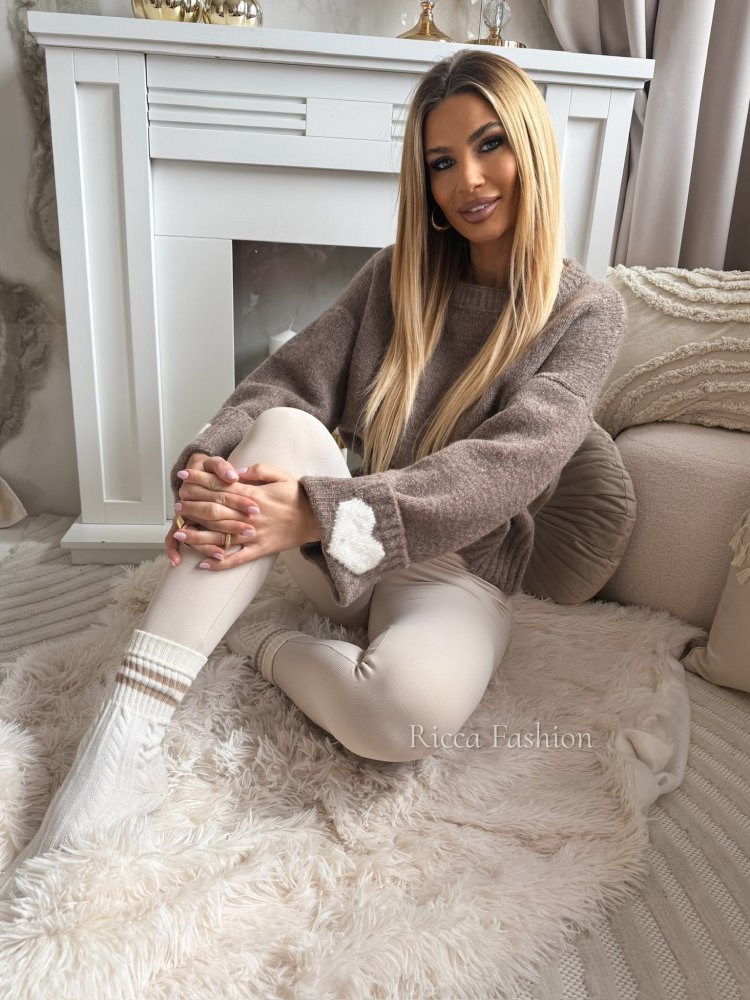 Sweter z wełną LISTEN, mocca