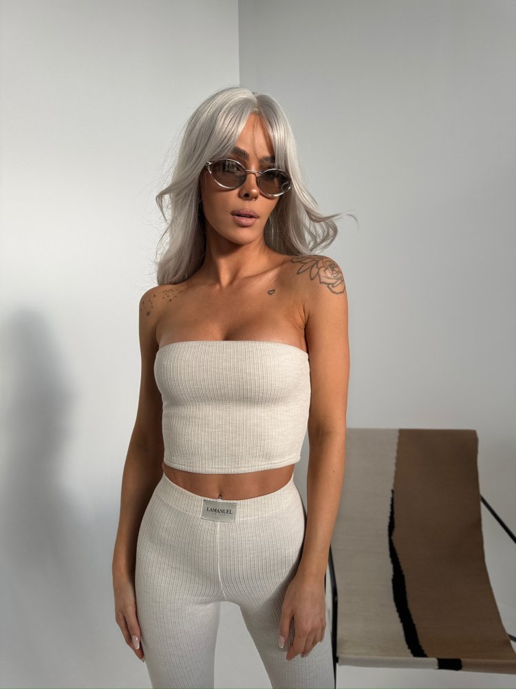 Komplet prążkowany SEPARATE, beż