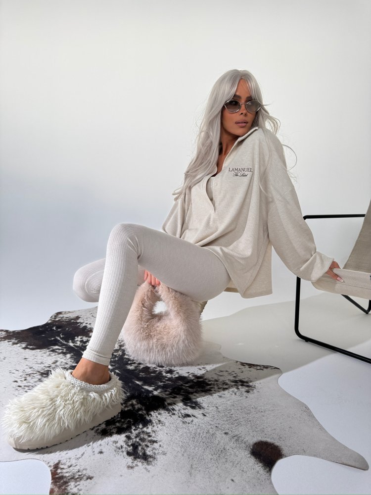 Komplet prążkowany SEPARATE, beż