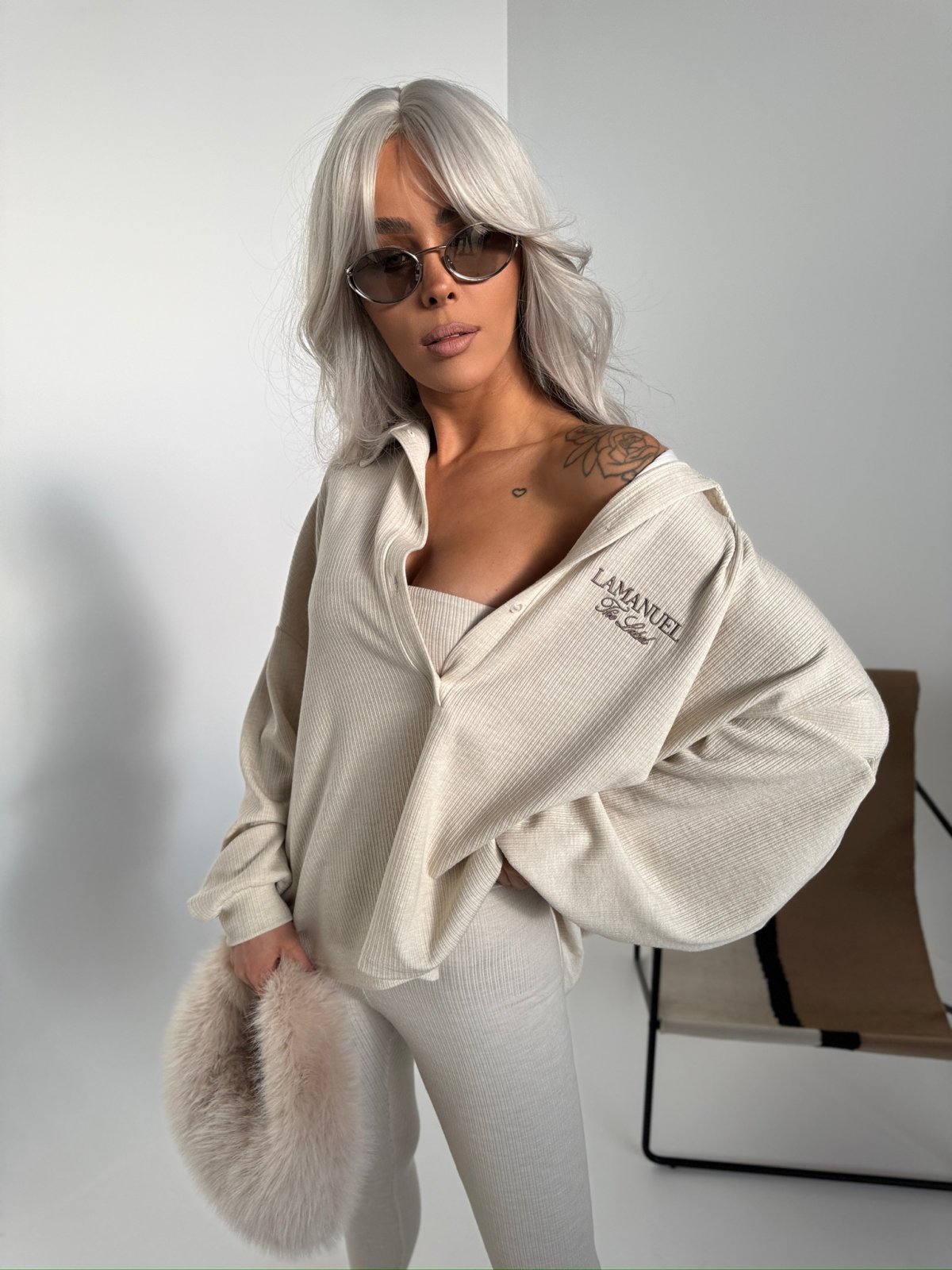 Bluza prążkowana SEPARATE, beż