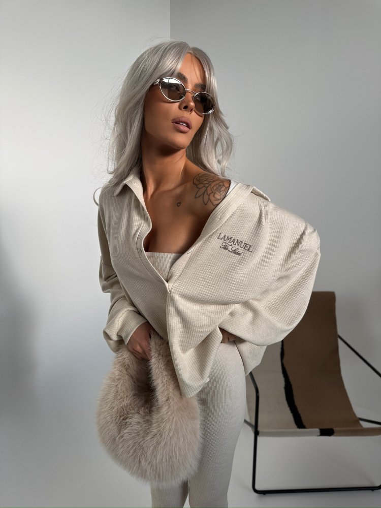 Bluza prążkowana SEPARATE, beż