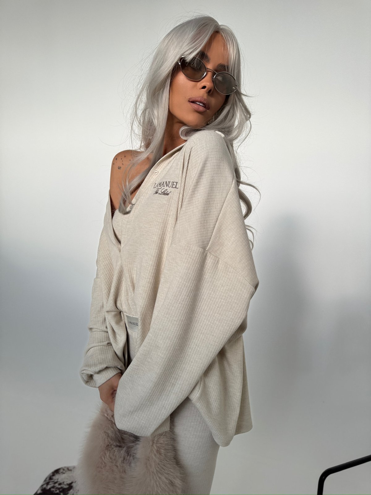 Bluza prążkowana SEPARATE, beż