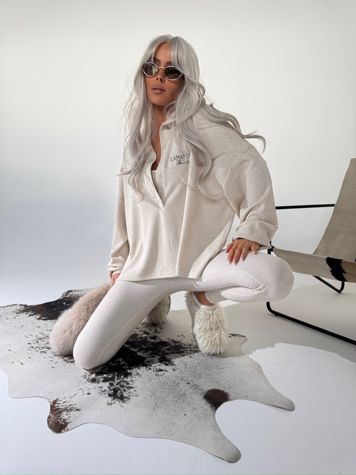 Bluza prążkowana SEPARATE, beż