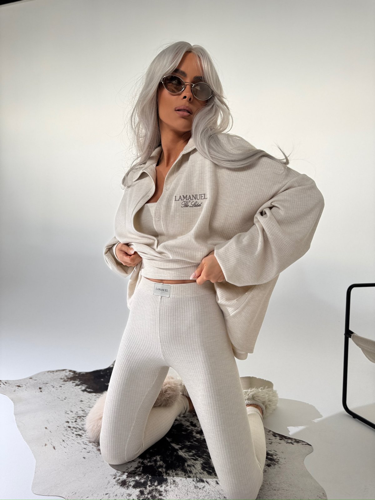 Bluza prążkowana SEPARATE, beż