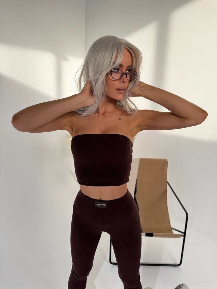 Komplet prążkowany SEPARATE, czekolada