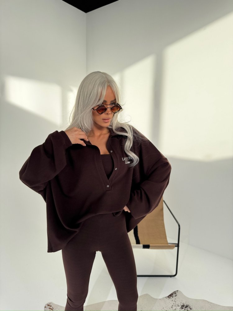 Komplet prążkowany SEPARATE, czekolada